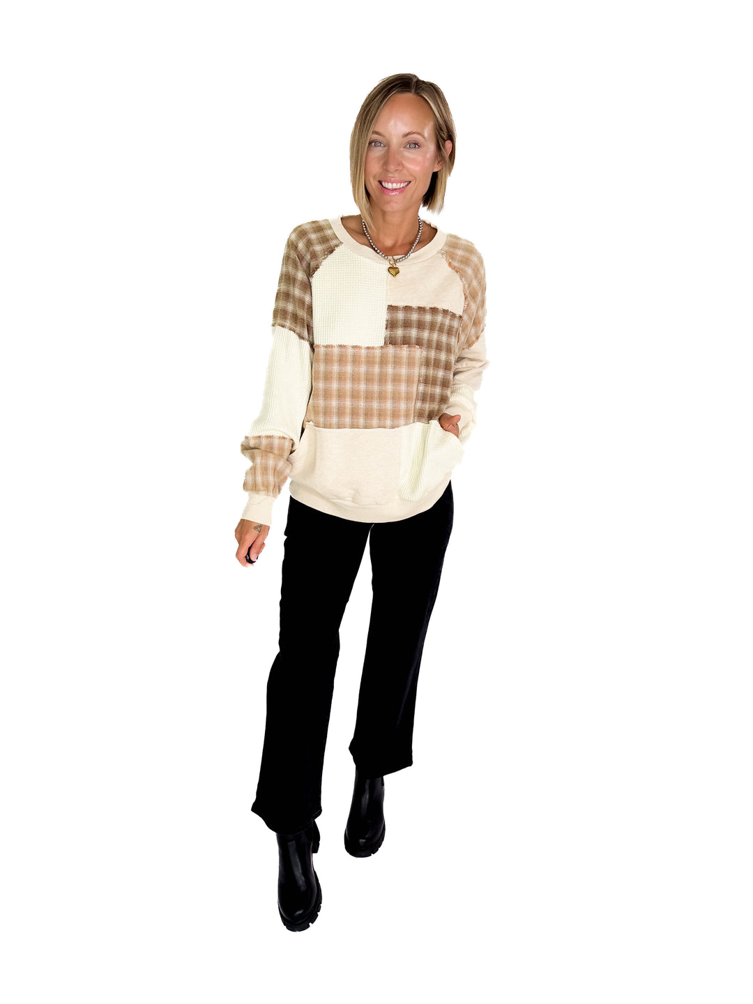 Faris Patchwork Sweatshirt- BIEGE