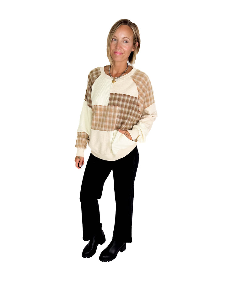 Faris Patchwork Sweatshirt- BIEGE