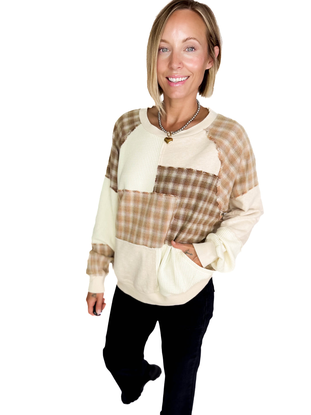 Faris Patchwork Sweatshirt- BIEGE