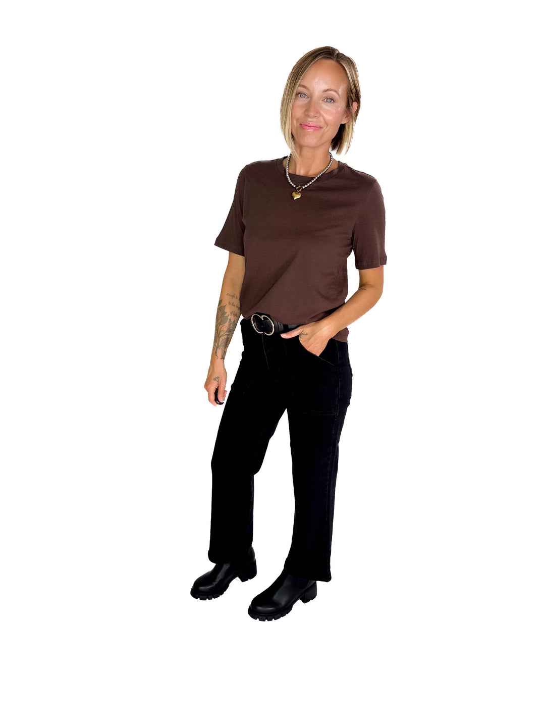 ONLY Loni Short Sleeve Tee- SEAL BROWN