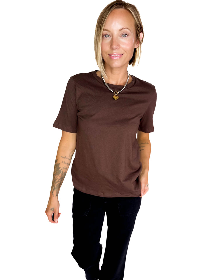 ONLY Loni Short Sleeve Tee- SEAL BROWN