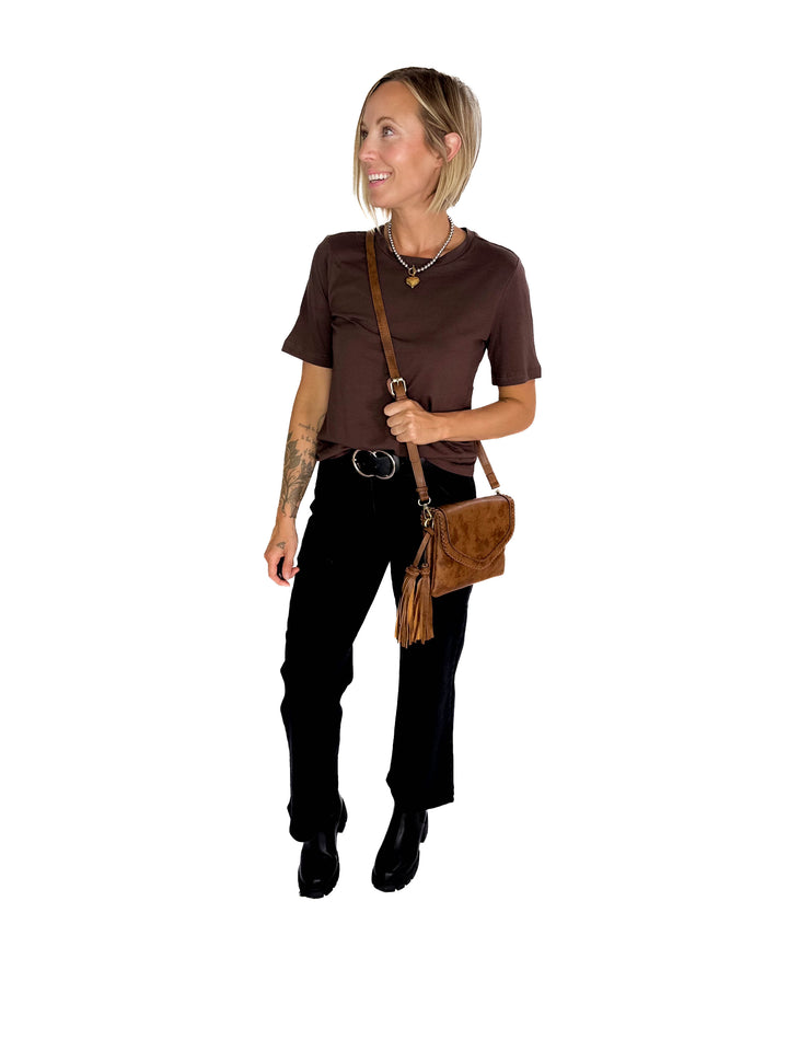 Sloane Flapover Crossbody Bag- BROWN