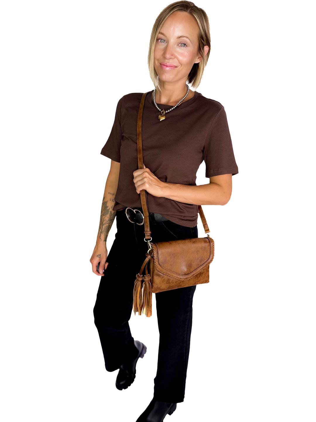 Sloane Flapover Crossbody Bag- BROWN