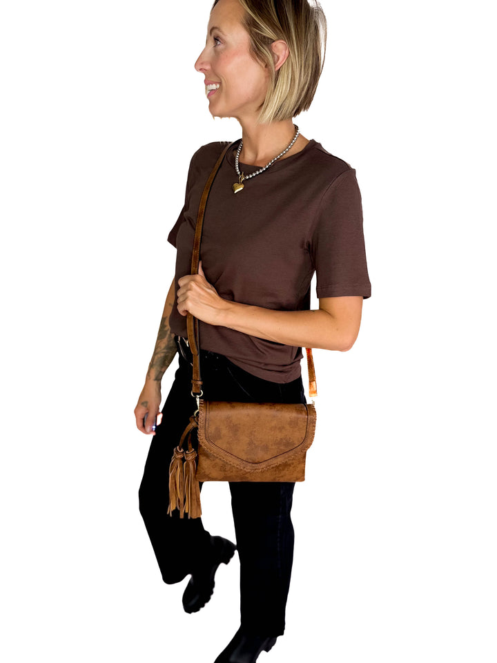 Sloane Flapover Crossbody Bag- BROWN