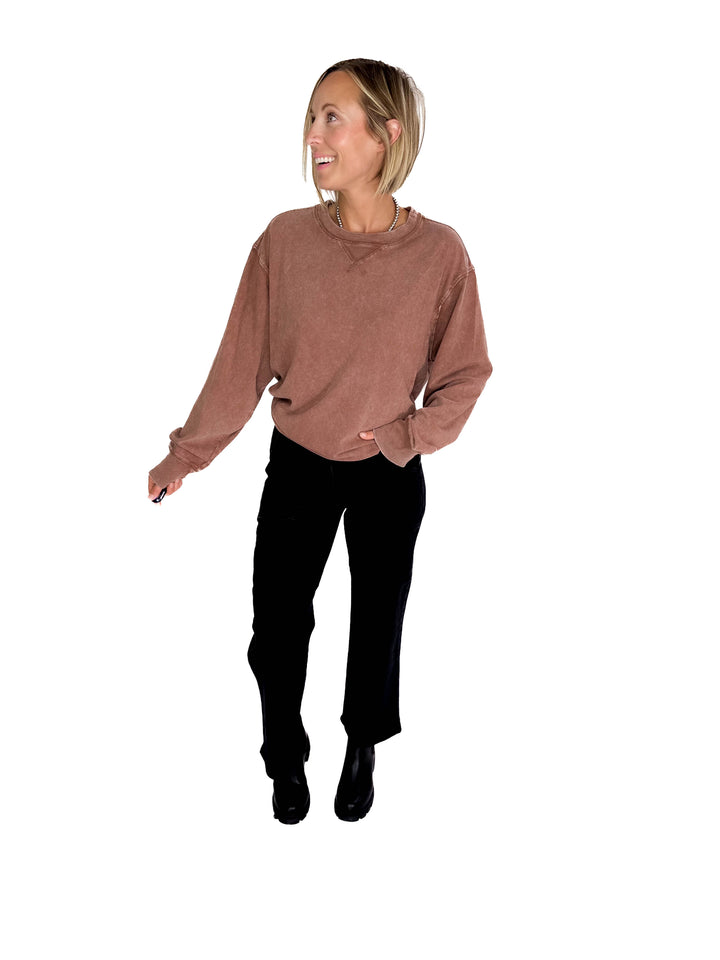 Rita Washed Tunic Long Sleeve- CHESTNUT