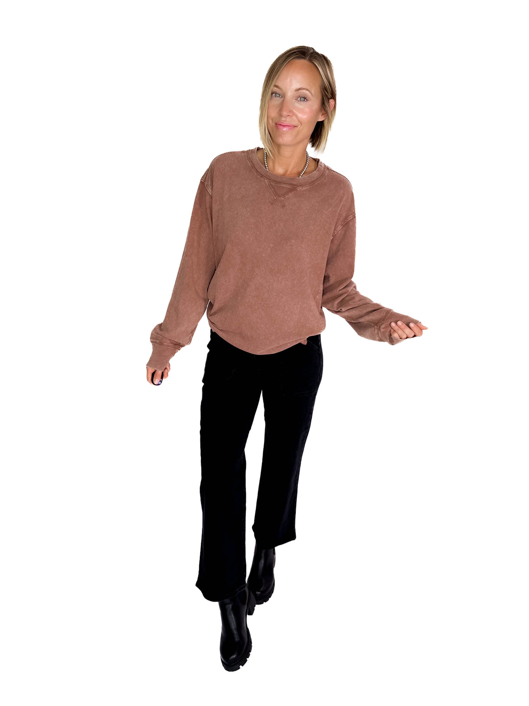 Rita Washed Tunic Long Sleeve- CHESTNUT