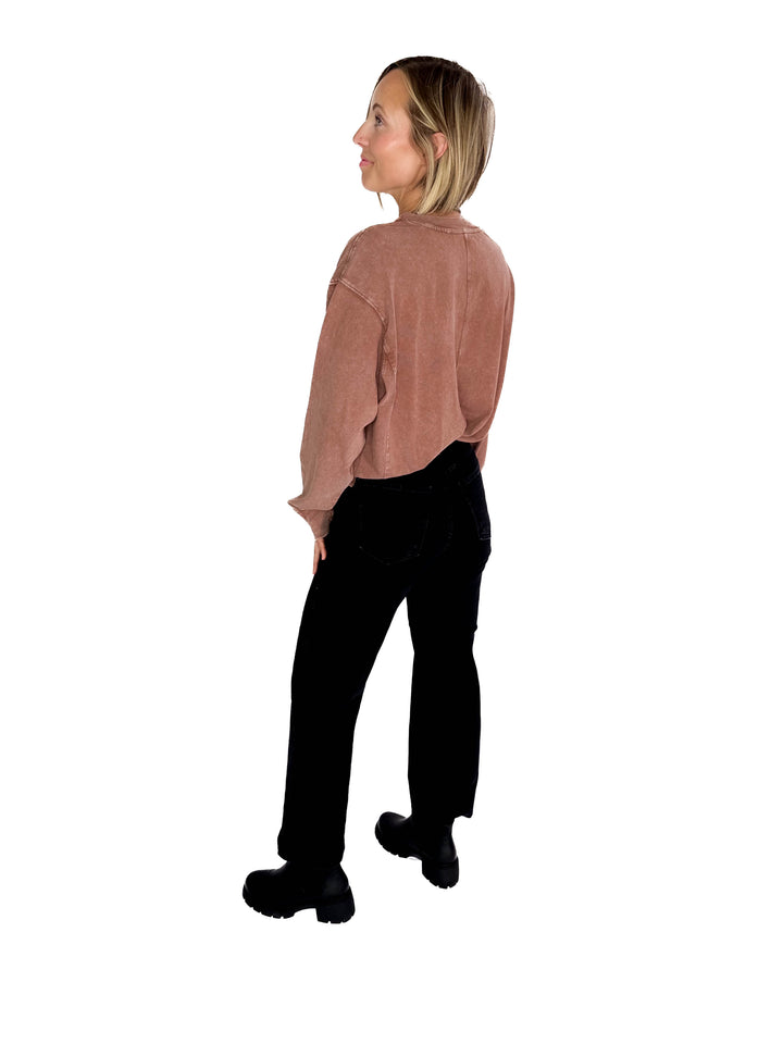 Rita Washed Tunic Long Sleeve- CHESTNUT