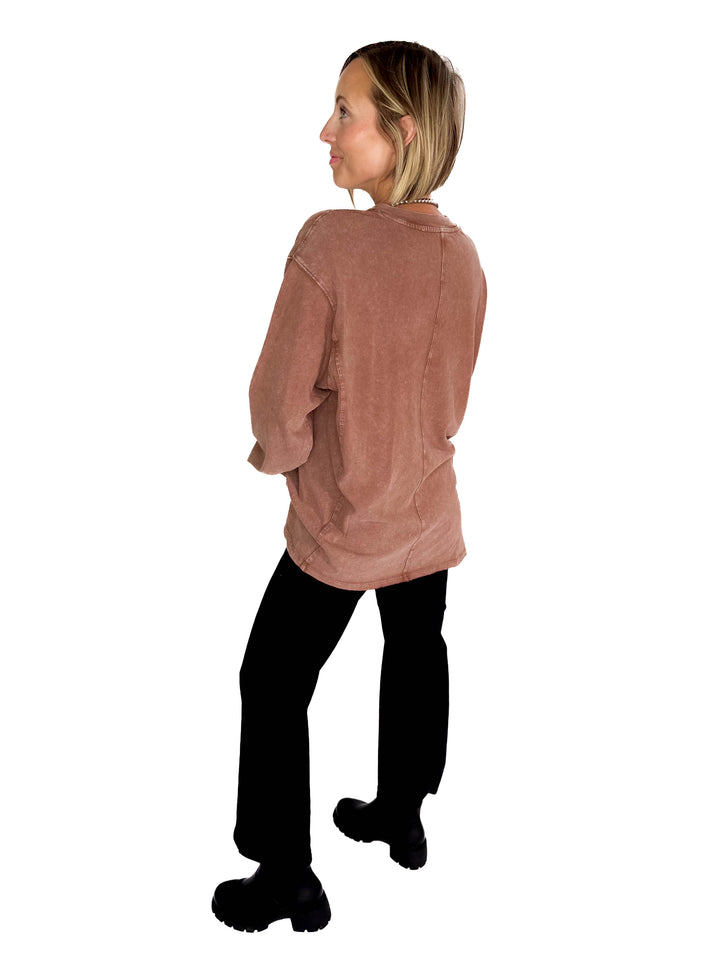 Rita Washed Tunic Long Sleeve- CHESTNUT