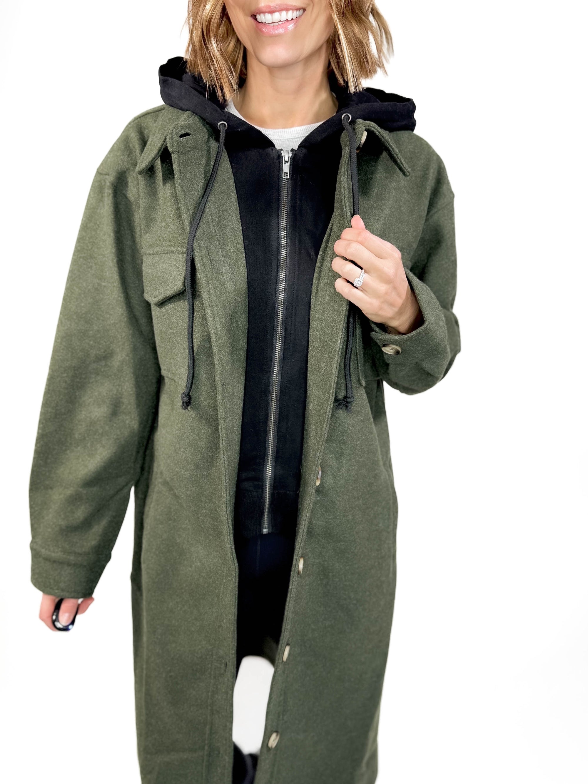 Helena Twofer Hoodie Shacket- GREEN