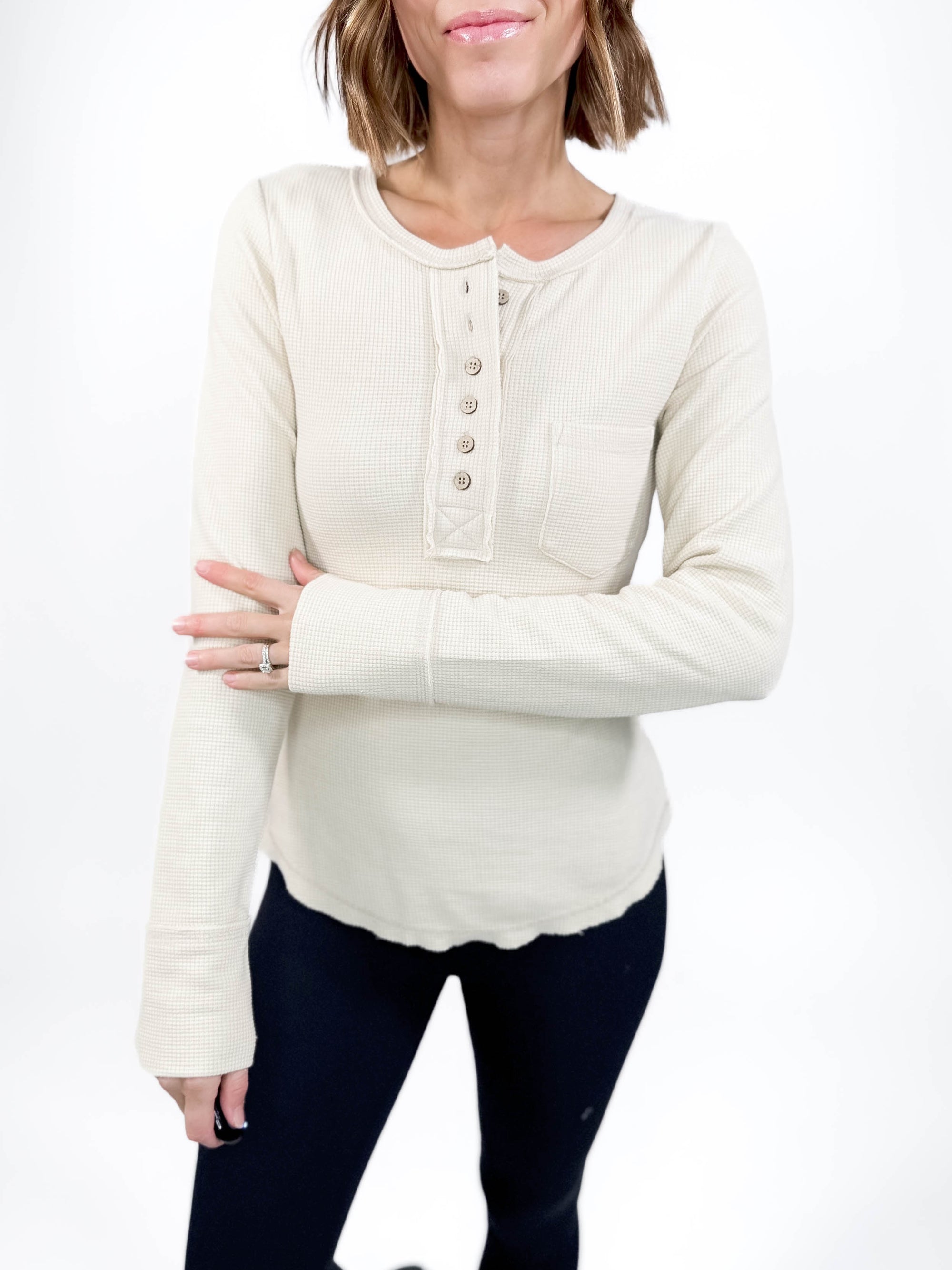 Eastyn Waffle Henley- CREAM