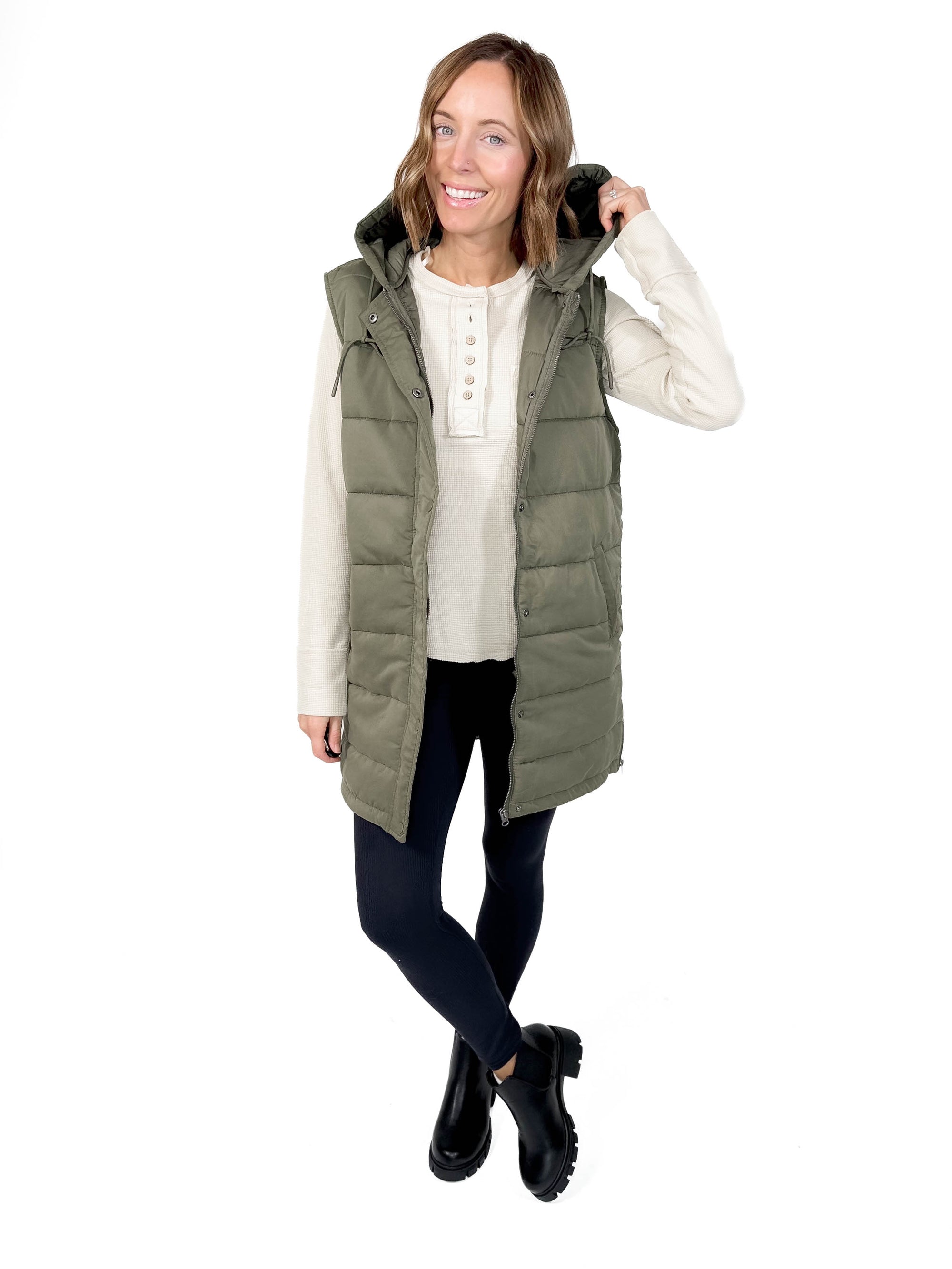 THREAD & SUPPLY Pinecrest Puffer Vest- OLIVE-FINAL SALE