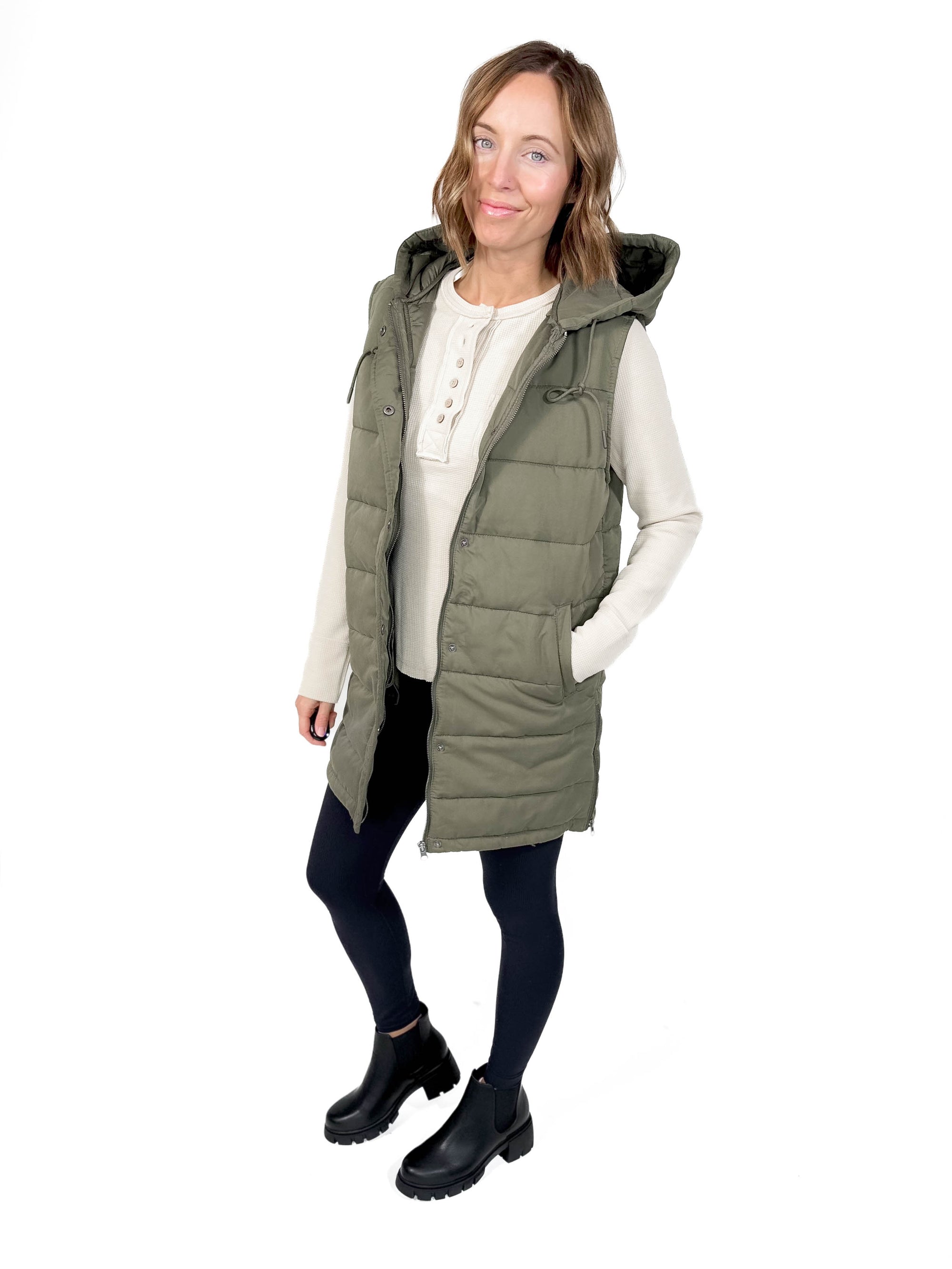 THREAD & SUPPLY Pinecrest Puffer Vest- OLIVE-FINAL SALE