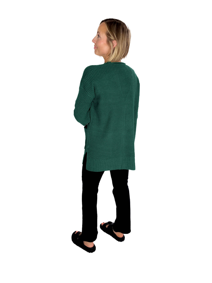 Marley Waffle Cardigan- HUNTER GREEN