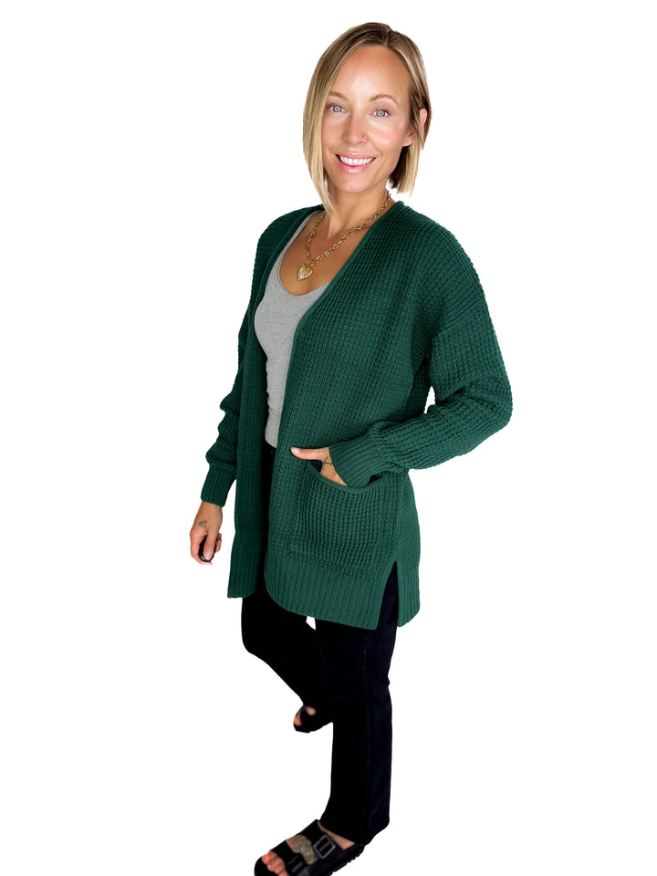 Marley Waffle Cardigan- HUNTER GREEN