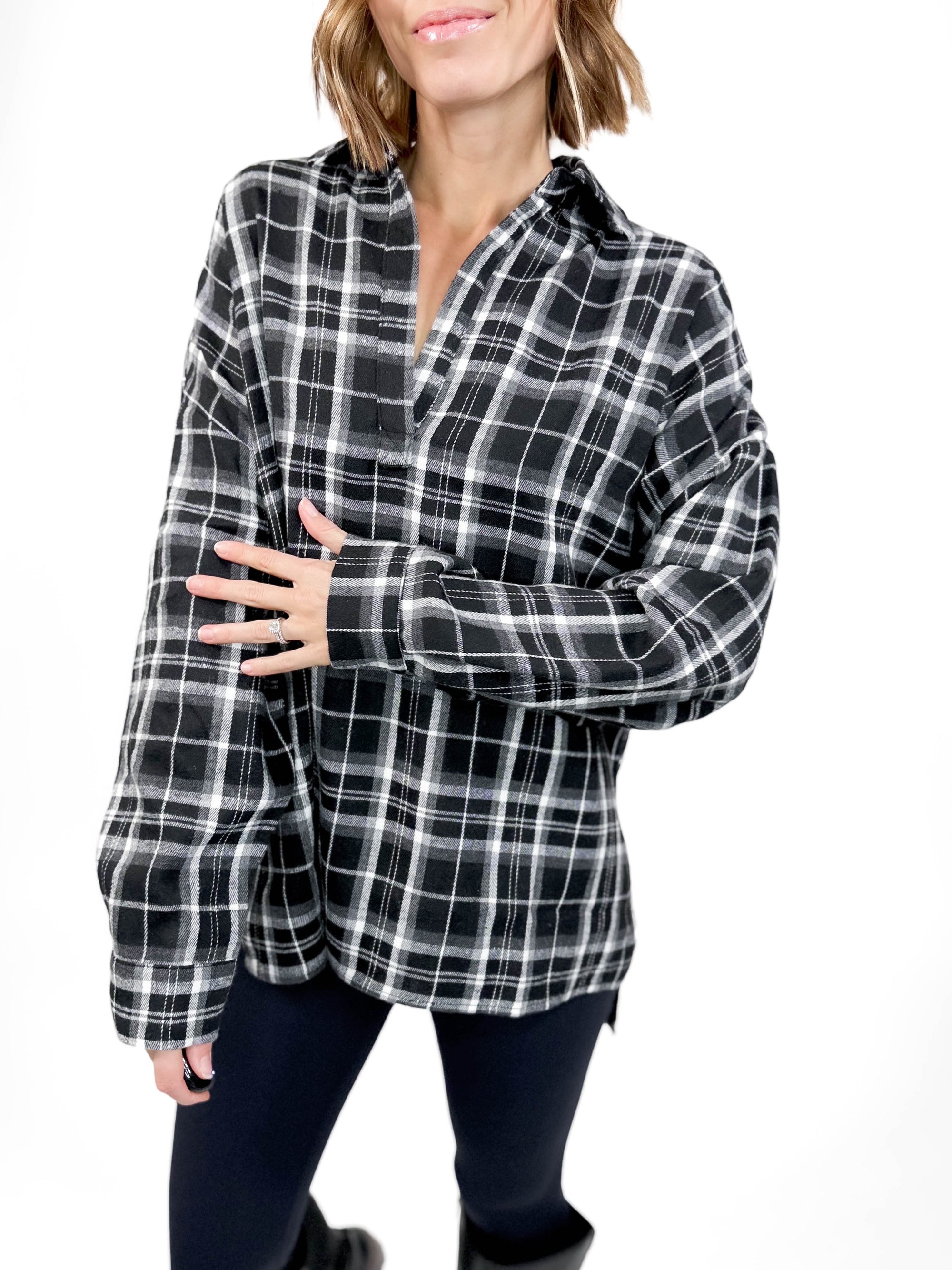 Tamra Plaid Tunic- BLACK