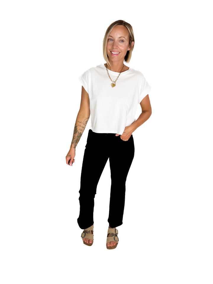 Helen Cotton Folded Sleeve Top- WHITE