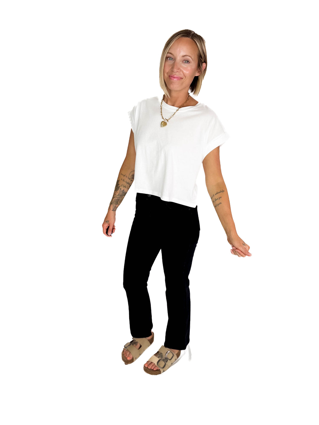Helen Cotton Folded Sleeve Top- WHITE
