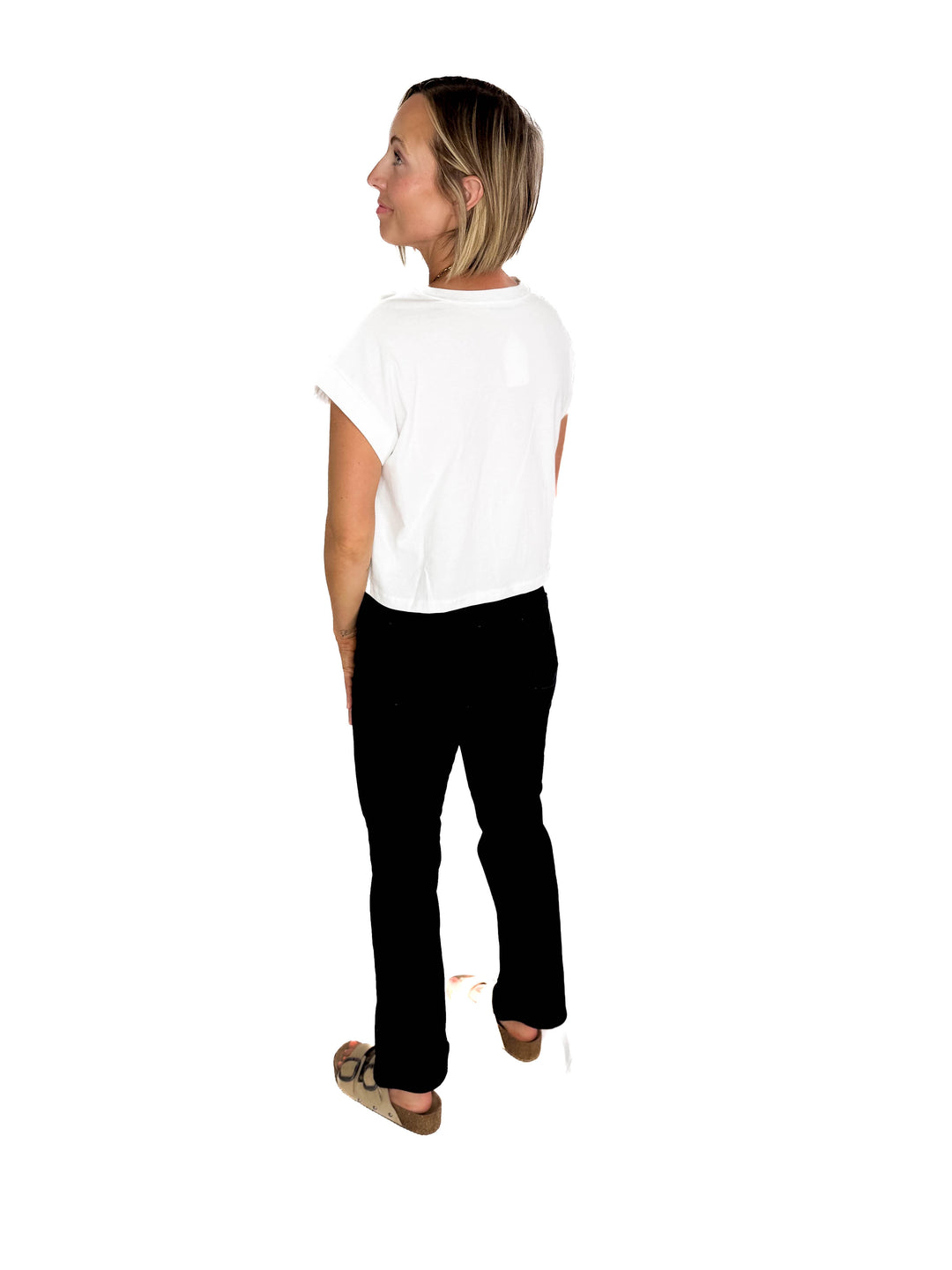 Helen Cotton Folded Sleeve Top- WHITE