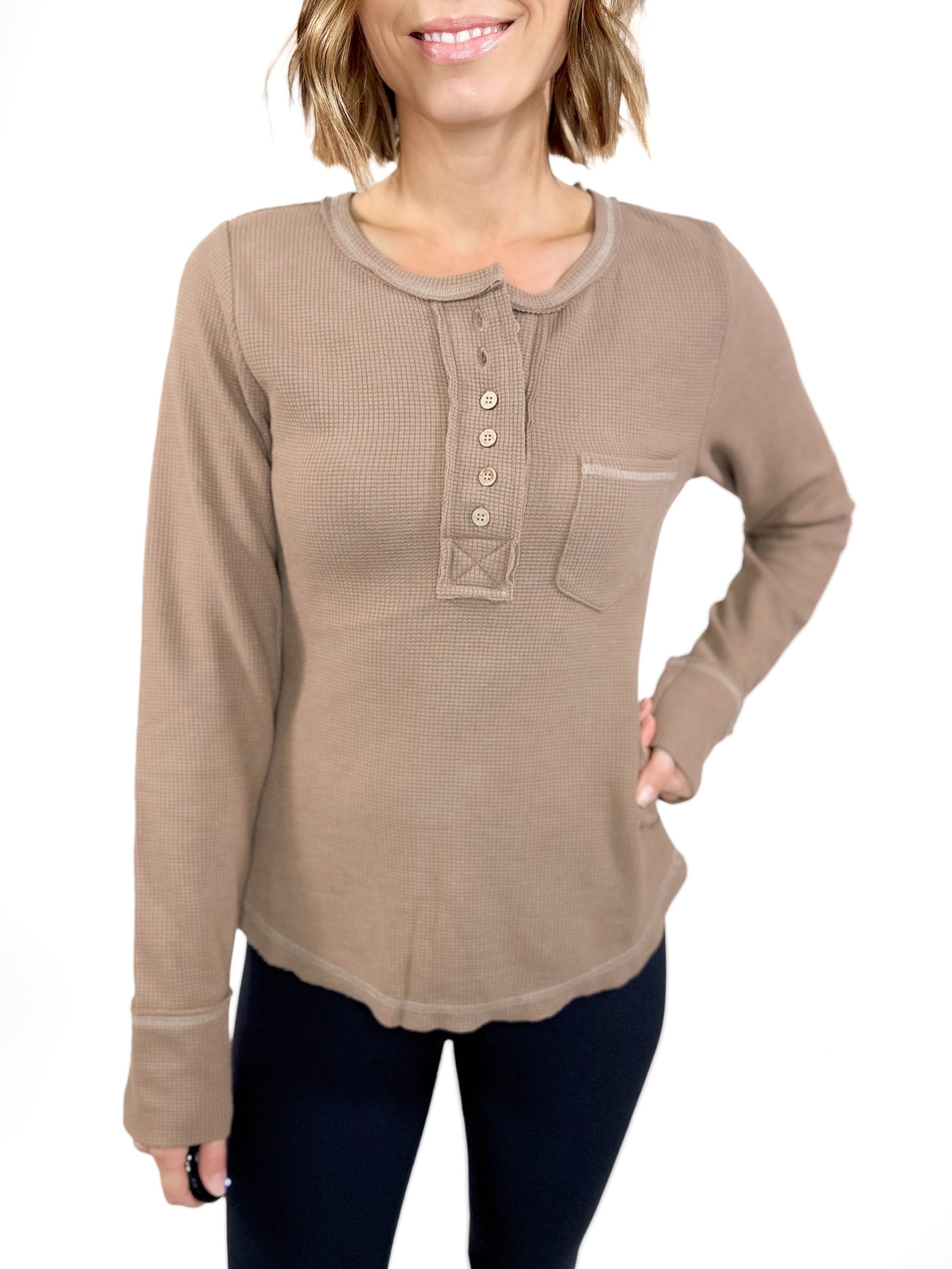 Eastyn Waffle Henley- MOCHA