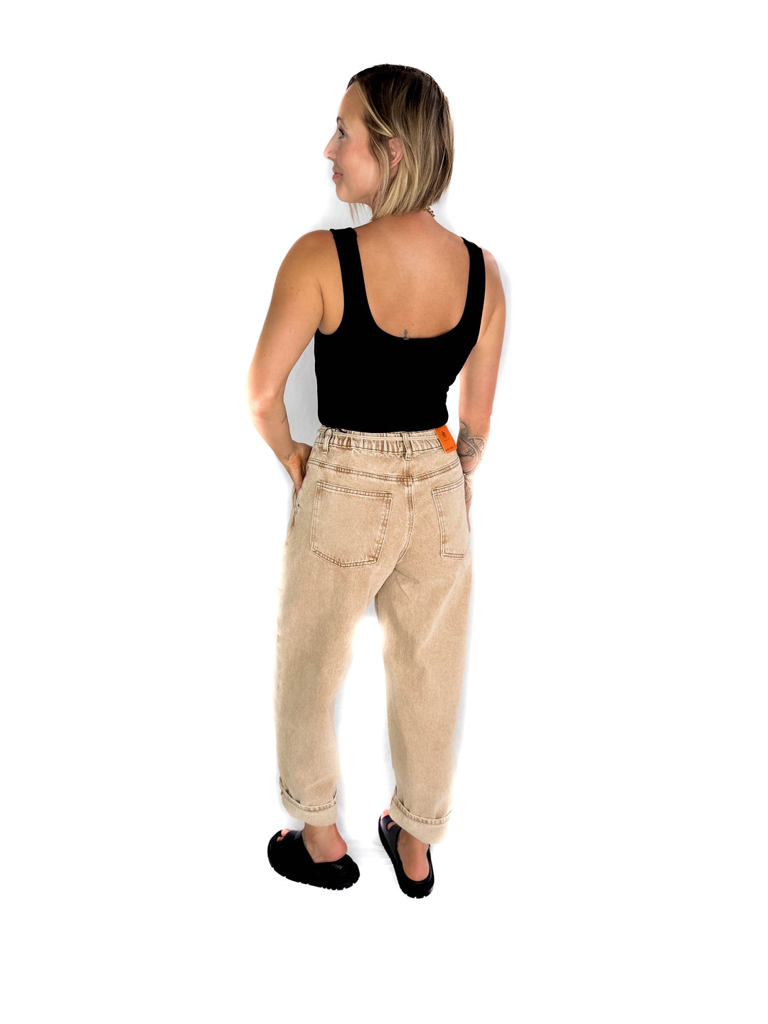 Jazz Colour Washed Barrel Fit Pants- TAN WASH