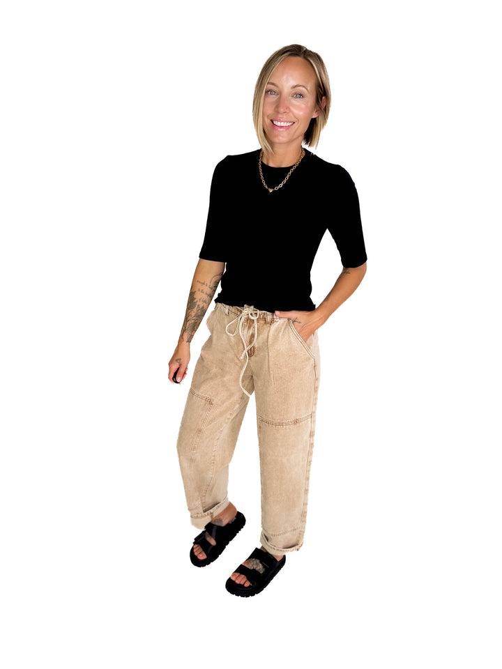 Emma Ultra Soft Classic Ribbed Crewneck 1/2  Sleeve- BLACK
