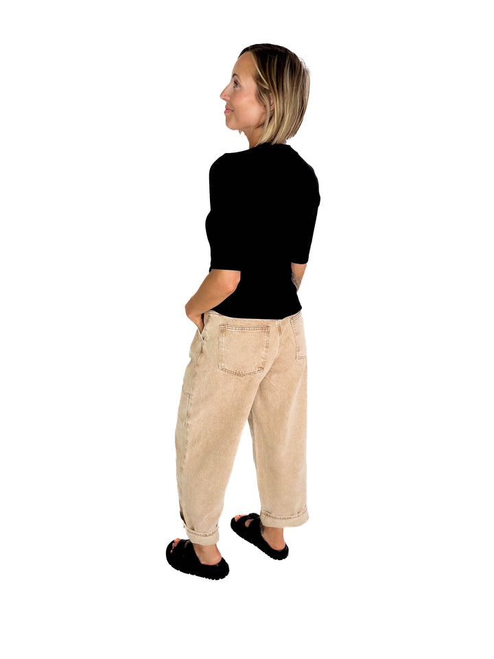 Emma Ultra Soft Classic Ribbed Crewneck 1/2  Sleeve- BLACK
