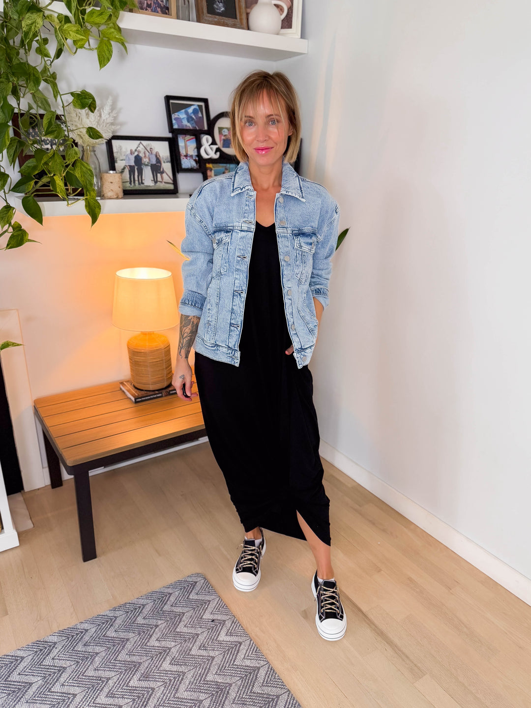 Lainey Stretch Cotton Maxi Dress- BLACK