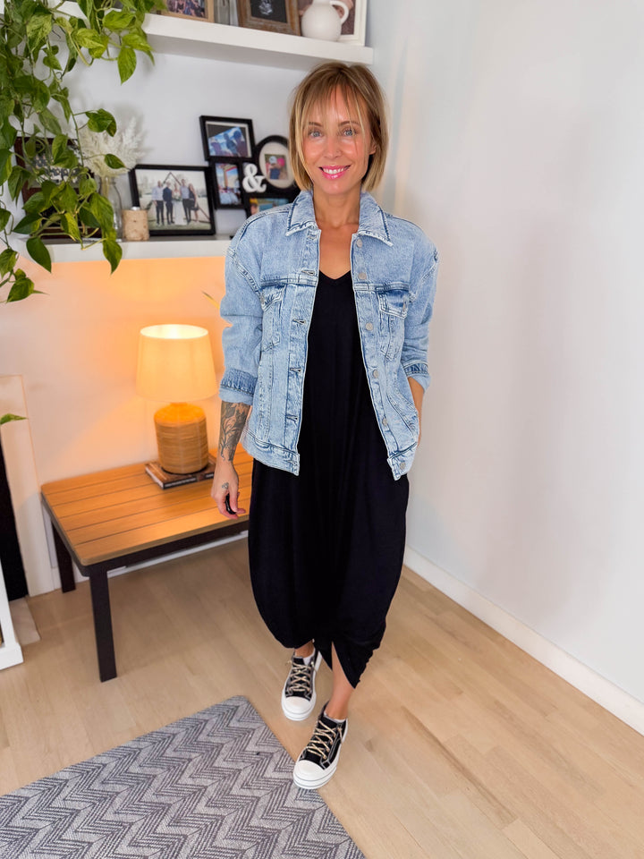 Lainey Stretch Cotton Maxi Dress- BLACK