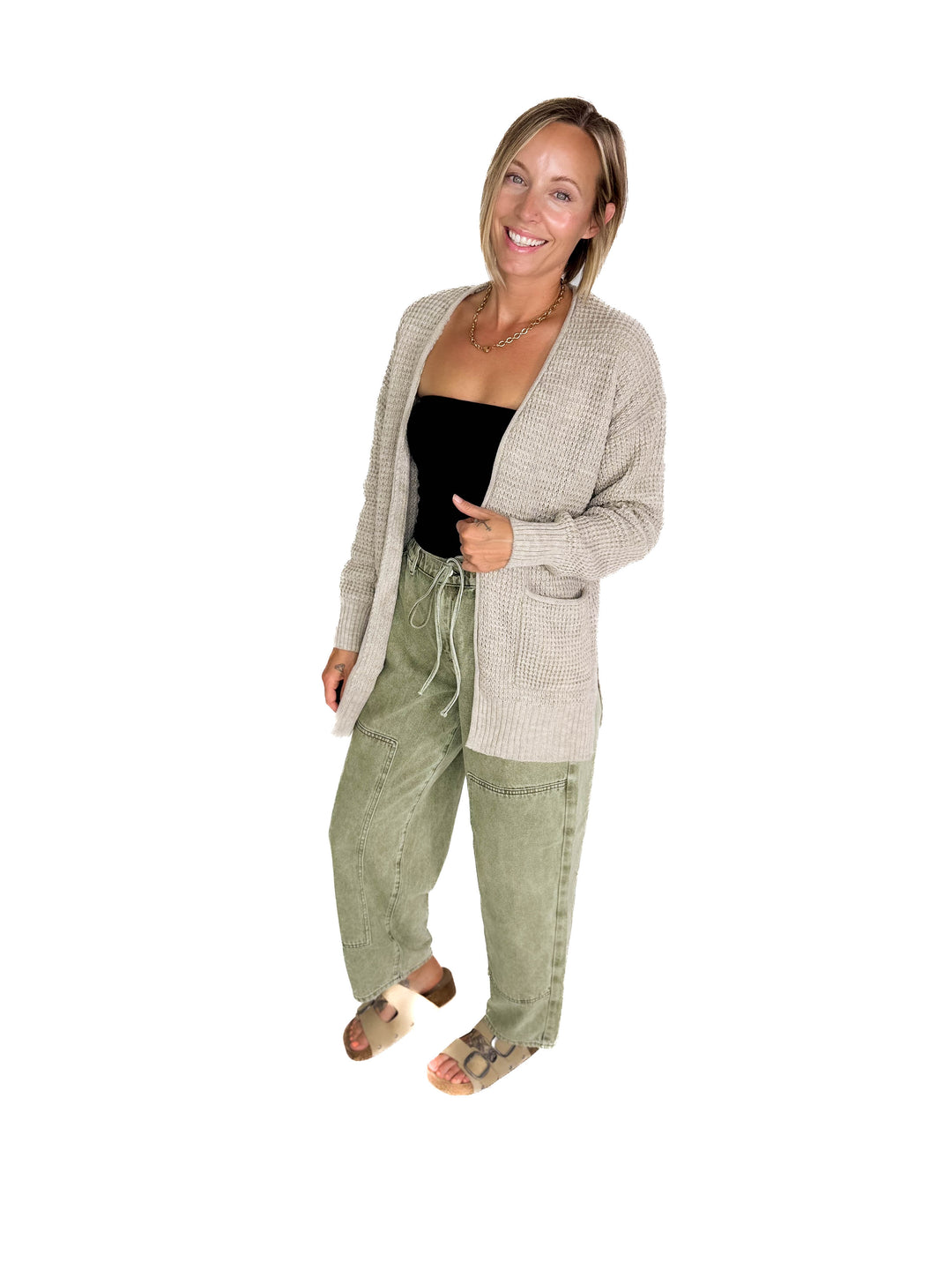 Marley Waffle Cardigan- HEATHER MOCHA