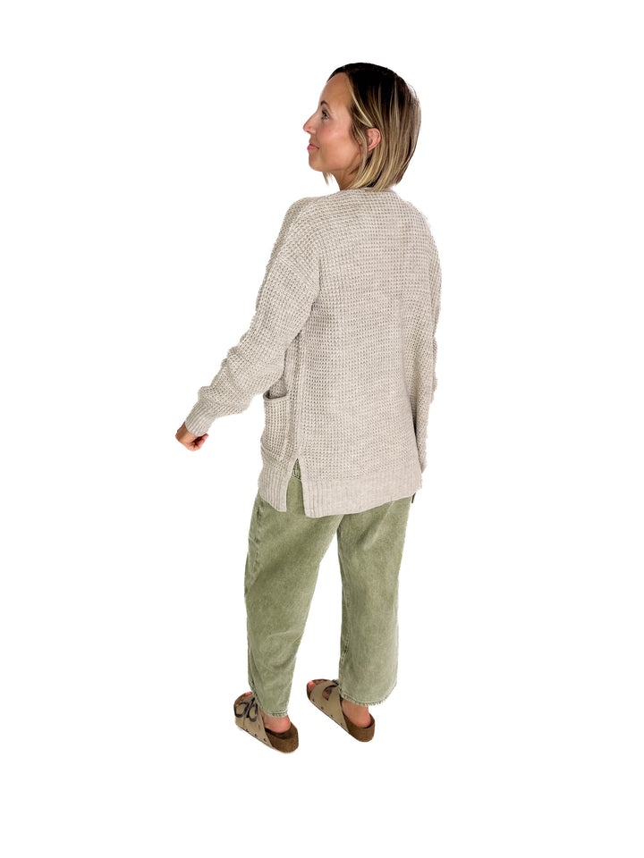 Marley Waffle Cardigan- HEATHER MOCHA