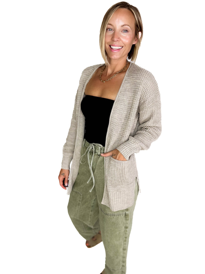 Marley Waffle Cardigan- HEATHER MOCHA