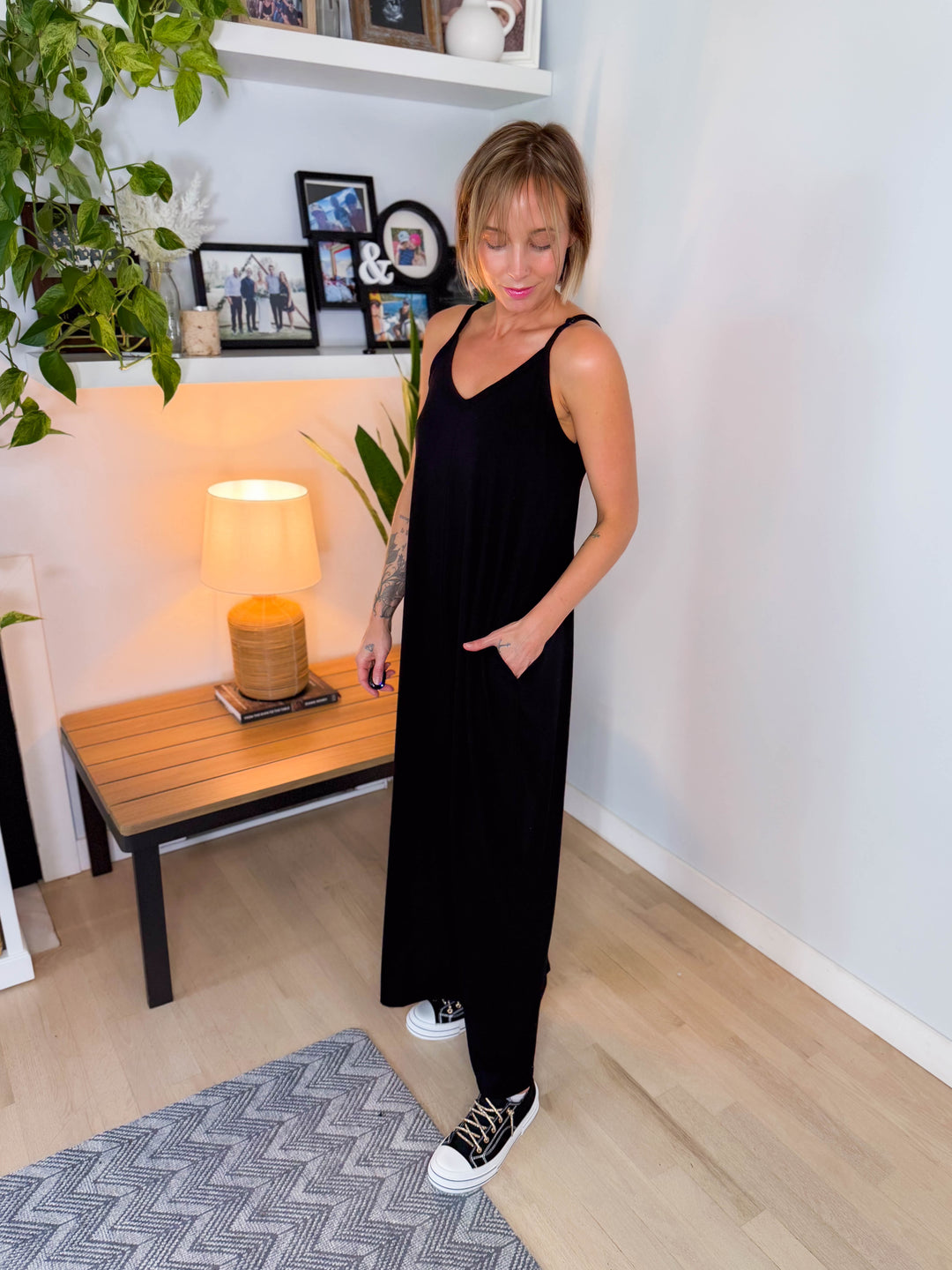 Lainey Stretch Cotton Maxi Dress- BLACK