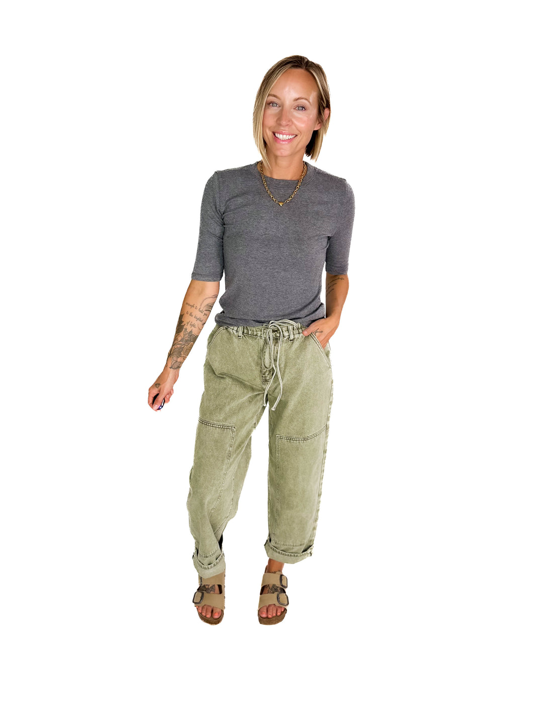 Emma Ultra Soft Classic Ribbed Crewneck 1/2 Sleeve- HEATHER GREY