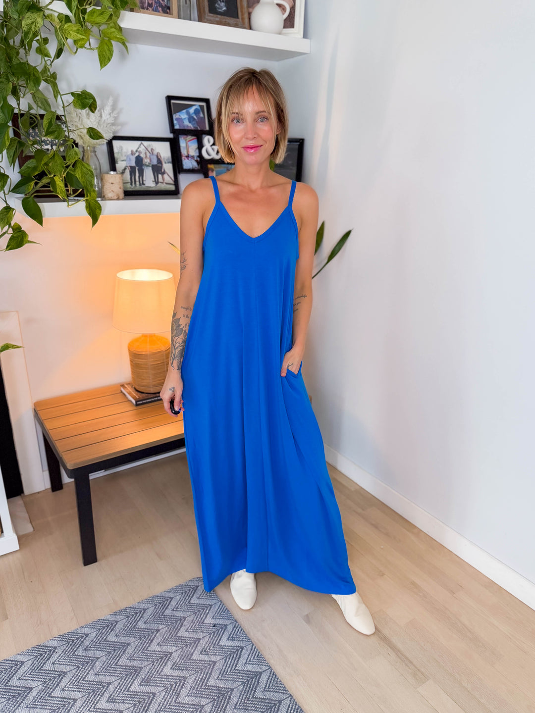 Lainey Stretch Cotton Maxi Dress- OCEAN BLUE