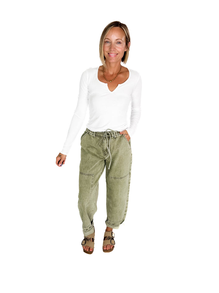 Jennifer Classic Ribbed Basic Long Sleeve- OFF WHITE