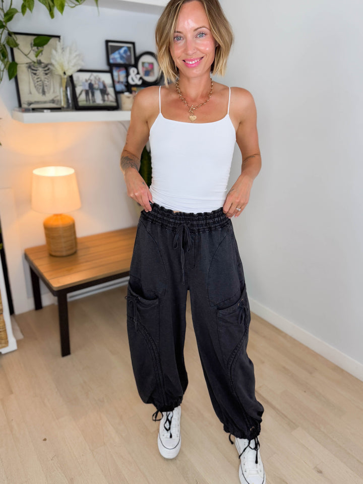 Pebble Cinch Tie  Jogger- BLACK