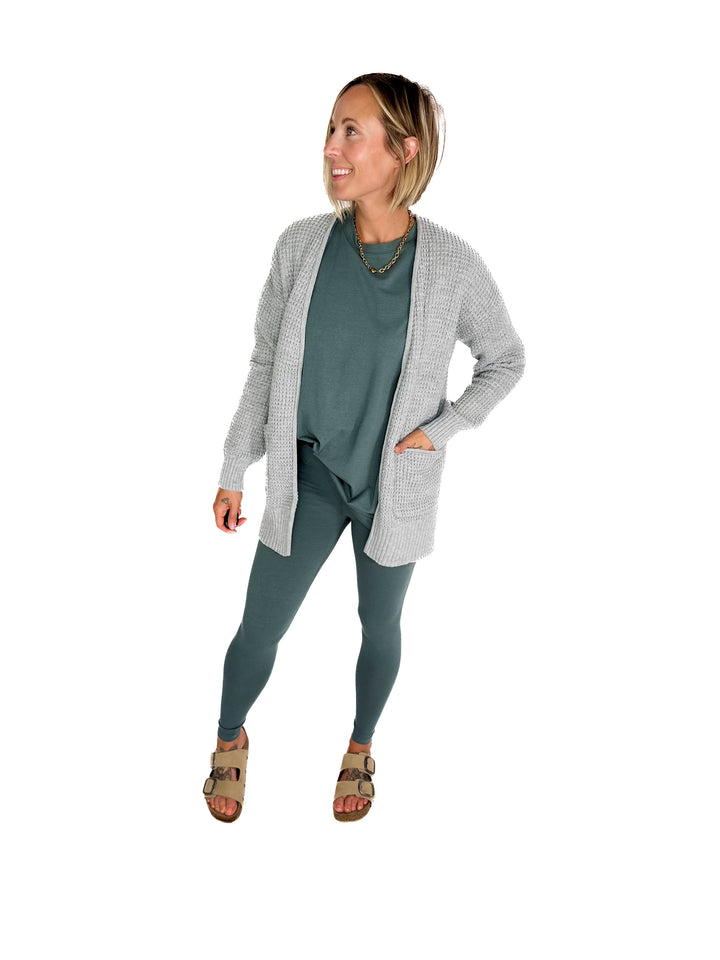Marley Waffle Cardigan- HEATHER GREY