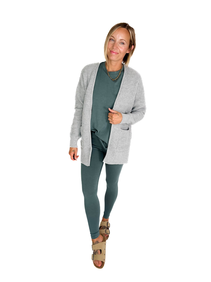 Marley Waffle Cardigan- HEATHER GREY