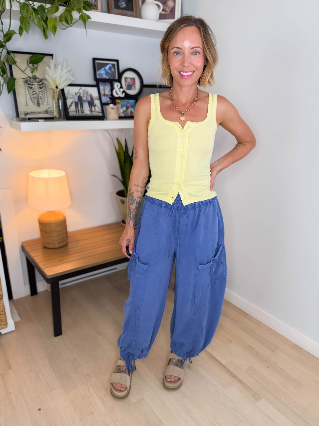 Lark Button Front Cami Tank- YELLOW