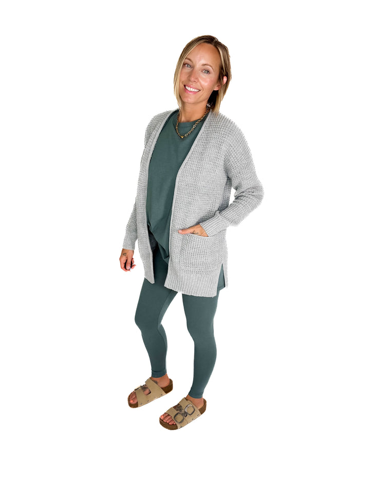 Marley Waffle Cardigan- HEATHER GREY