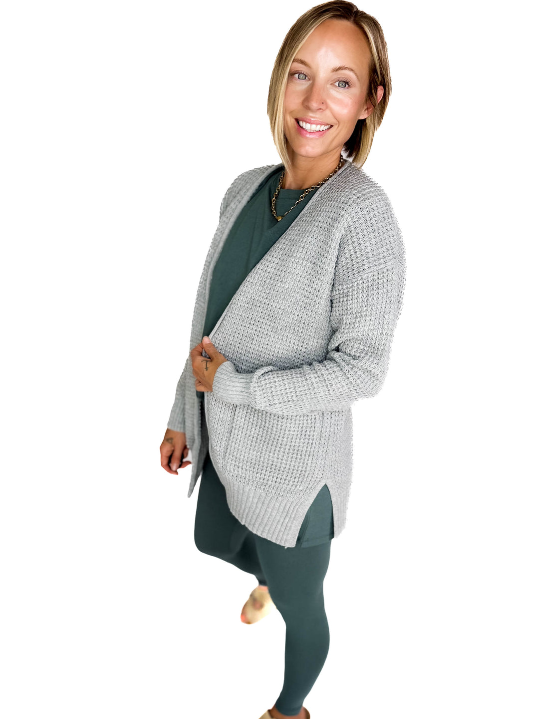 Marley Waffle Cardigan- HEATHER GREY