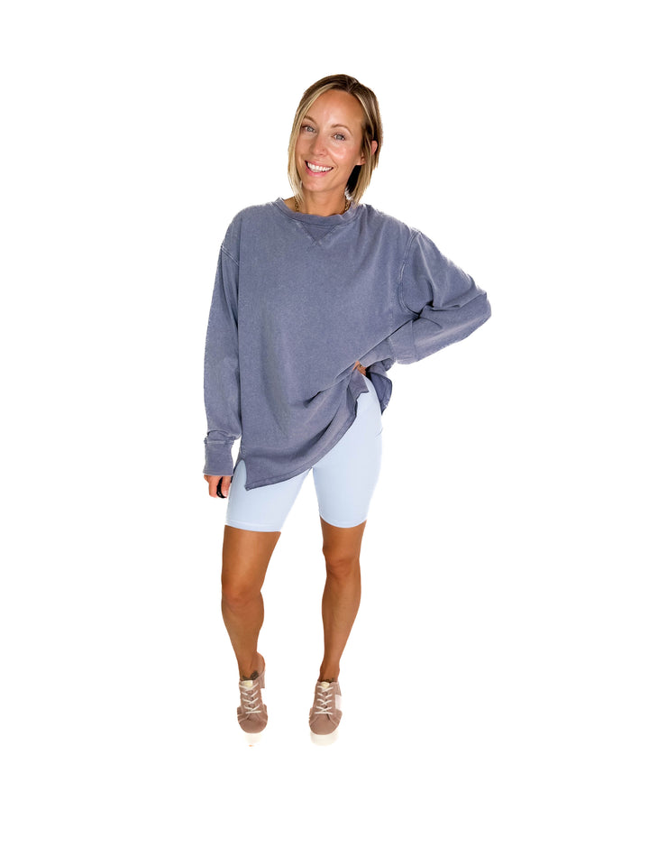 Rita Washed Tunic Long Sleeve- DUSTY NAVY