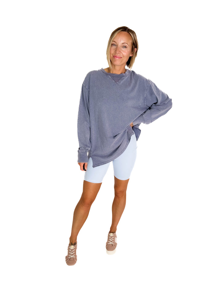 Rita Washed Tunic Long Sleeve- DUSTY NAVY