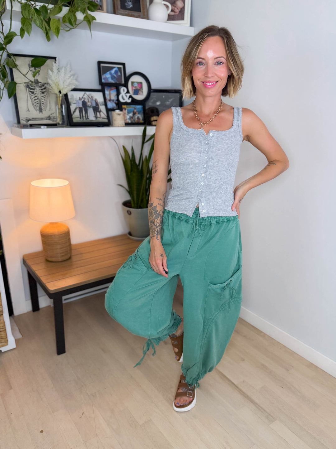 Lark Button Front Cami Tank- HEATHER GREY