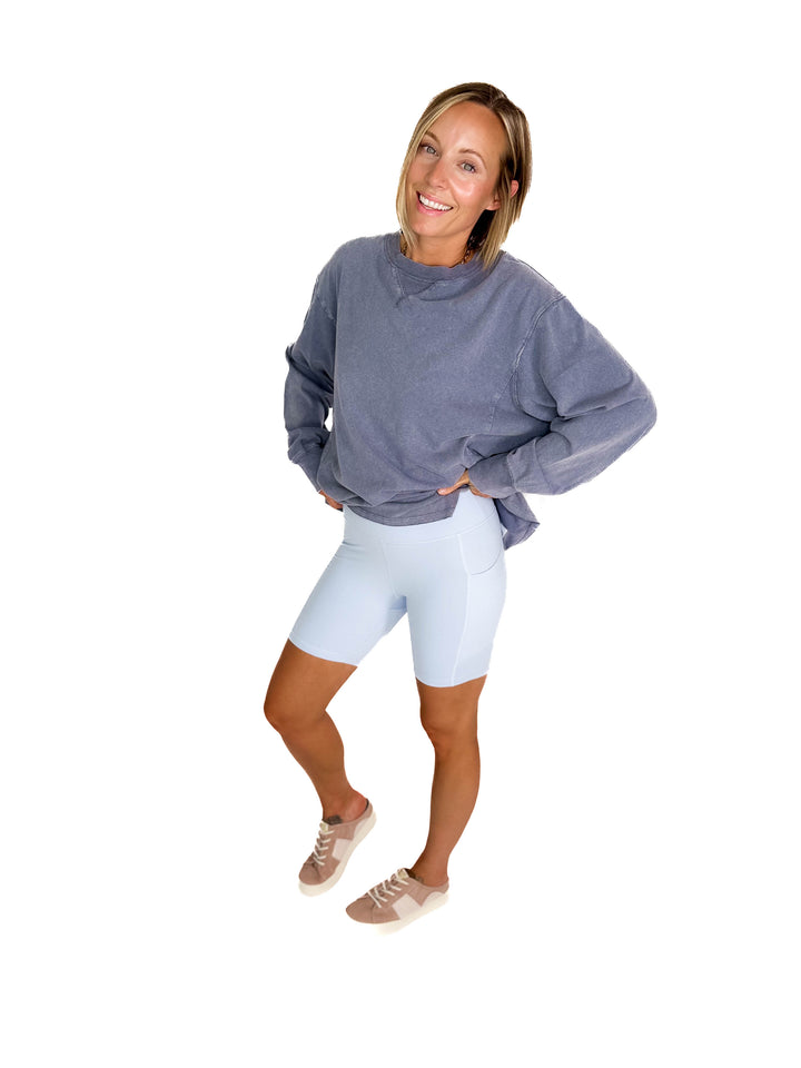 Rein Butter Biker Shorts with Side Pockets- PASTEL BLUE