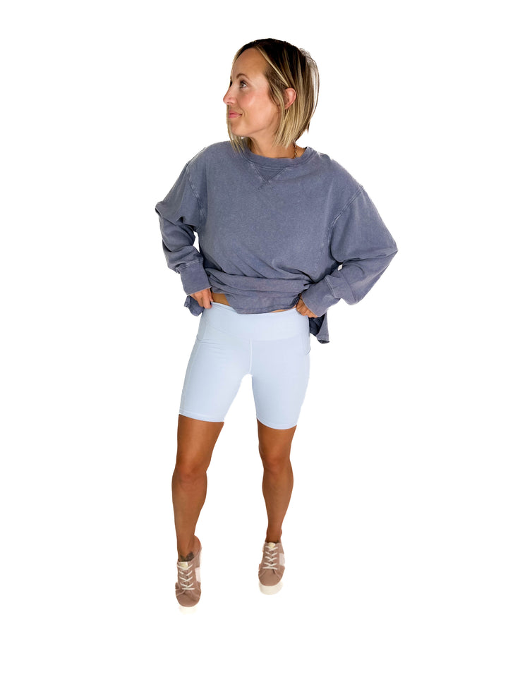 Rein Butter Biker Shorts with Side Pockets- PASTEL BLUE
