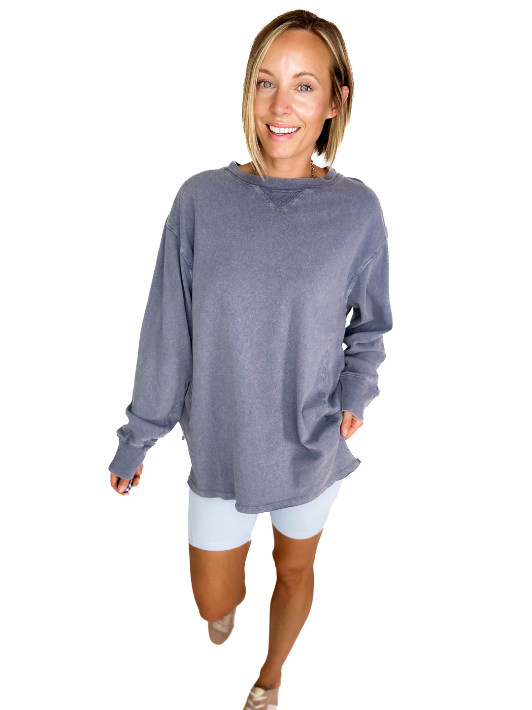 Rita Washed Tunic Long Sleeve- DUSTY NAVY