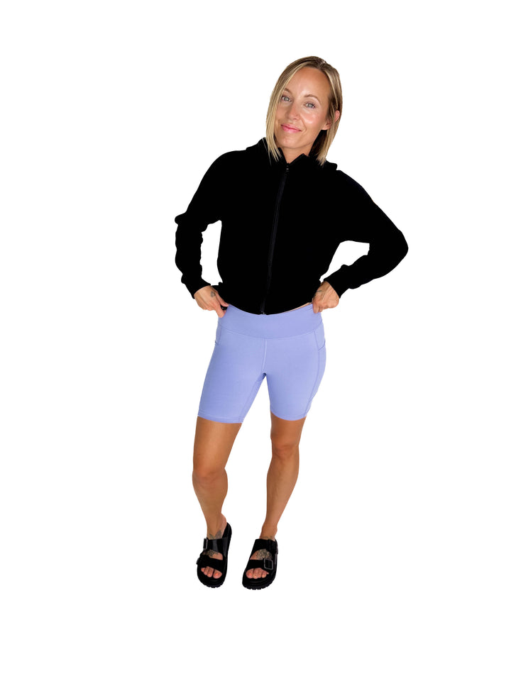 Rein Butter Biker Shorts with Side Pockets- PERIWINKLE BLUE