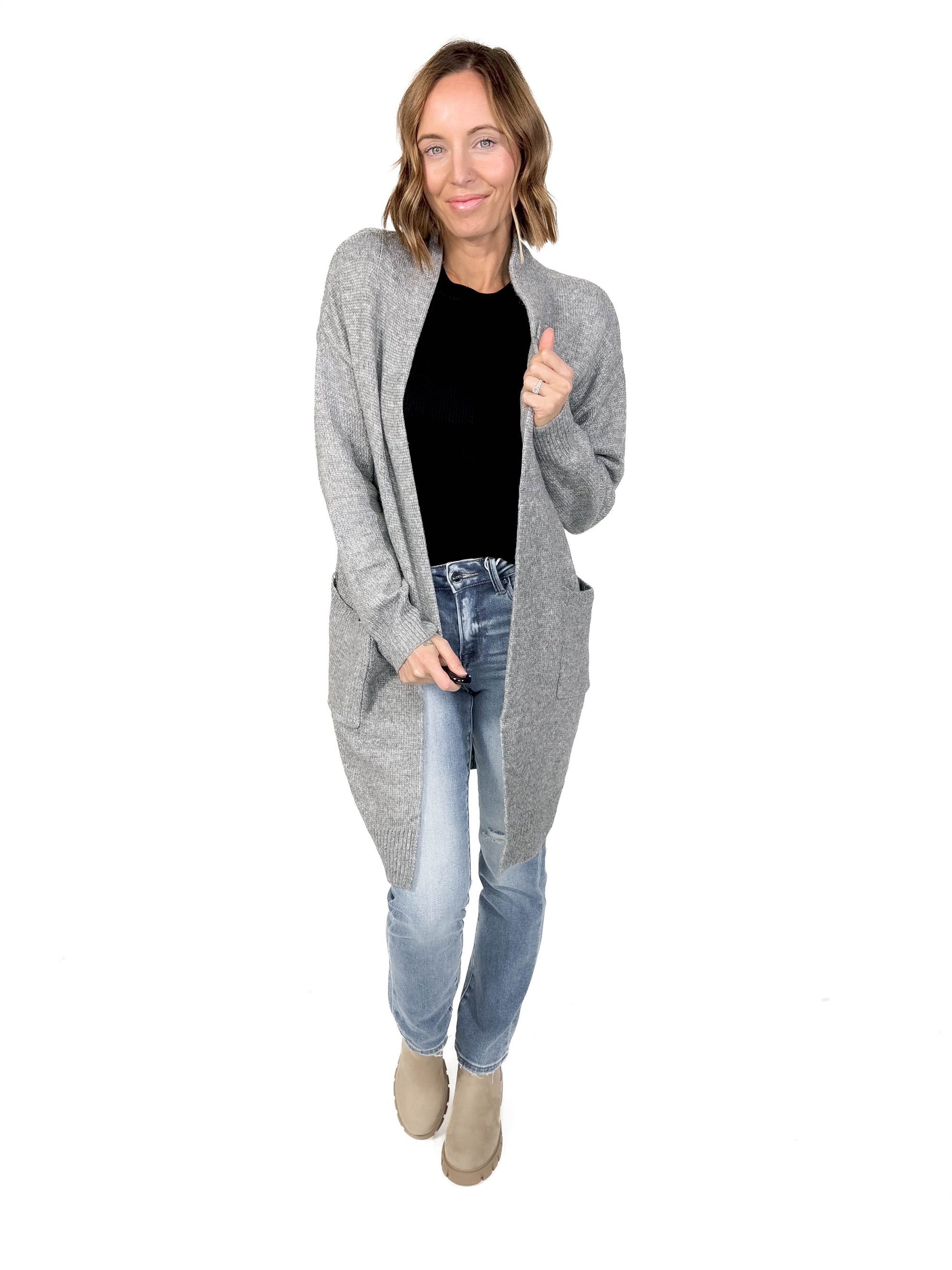 Delaney Long Cardigan- HTHR GREY