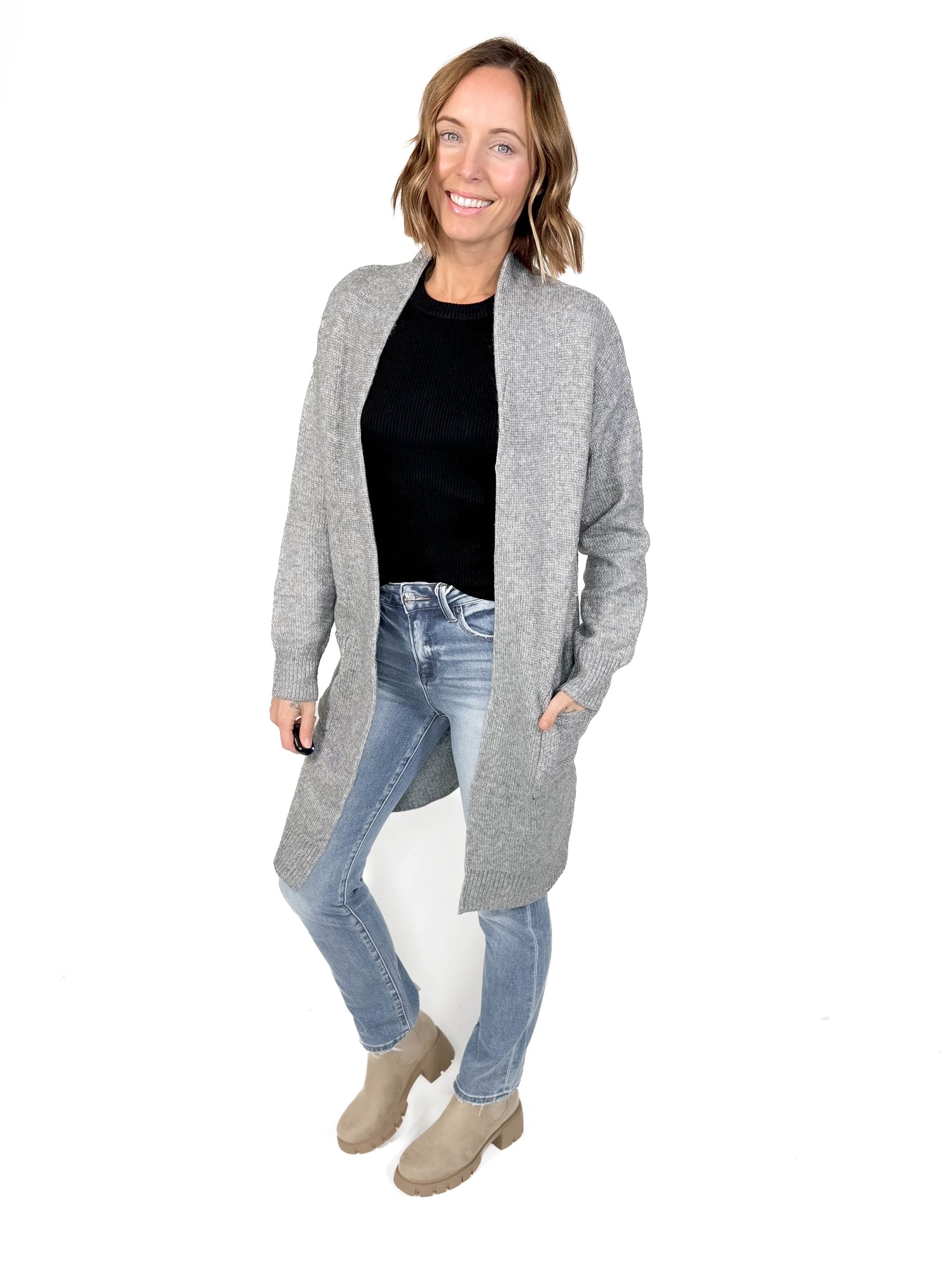 Delaney Long Cardigan- HTHR GREY